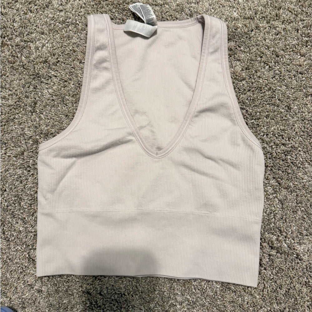 Athleta Cream Fitted Crop Tank Top